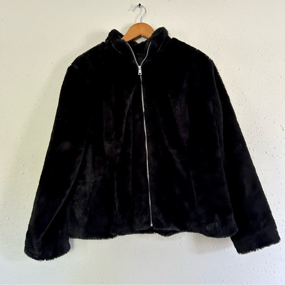Colleen Lopez HSN Black Faux Fur Jacket Zipper Front Large - Picture 1 of 7